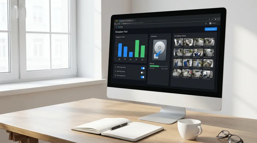 simulez la capacité de votre disque dur pour la vidéosurveillance sur webcible.com et planifiez votre stockage efficacement afin d'assurer une surveillance fiable et continue.